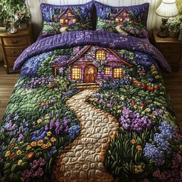 Fairytale Cottage 3 Piece Quilted Bedding Set Gift For Flower Lovers