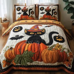 Mystic Meow Cat 3 Piece Quilted Bedding Set Gift For Cat Lovers