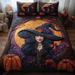 Mystic Muertos 3 Piece Quilted Bedding Set Gift For Gothic Decor Lovers