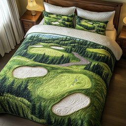 Green Dream 3 Piece Quilted Bedding Set Gift For Sports Fans