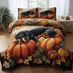 Autumn Pup Haven 3 Piece Quilted Bedding Set Gift For Dog Lovers