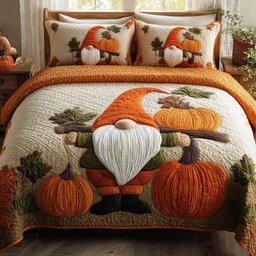 Gnome 3 Piece Quilted Bedding Set Gift For Holiday Decor Lovers