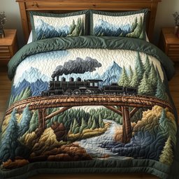Train Forest Trails 3 Piece Quilted Bedding Set Gift For Nature Lovers