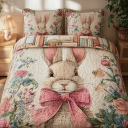 Rabbit 3 Piece Quilted Bedding Set Gift For Home Decor Lovers