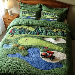 Golf Course 3 Piece Quilted Bedding Set Gift For Sports Fans