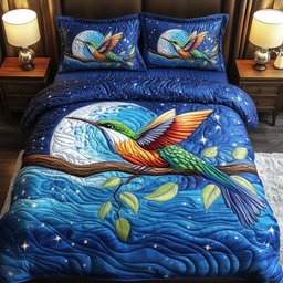 Hummingbird Charm 3 Piece Quilted Bedding Set Gift For Bird Lovers
