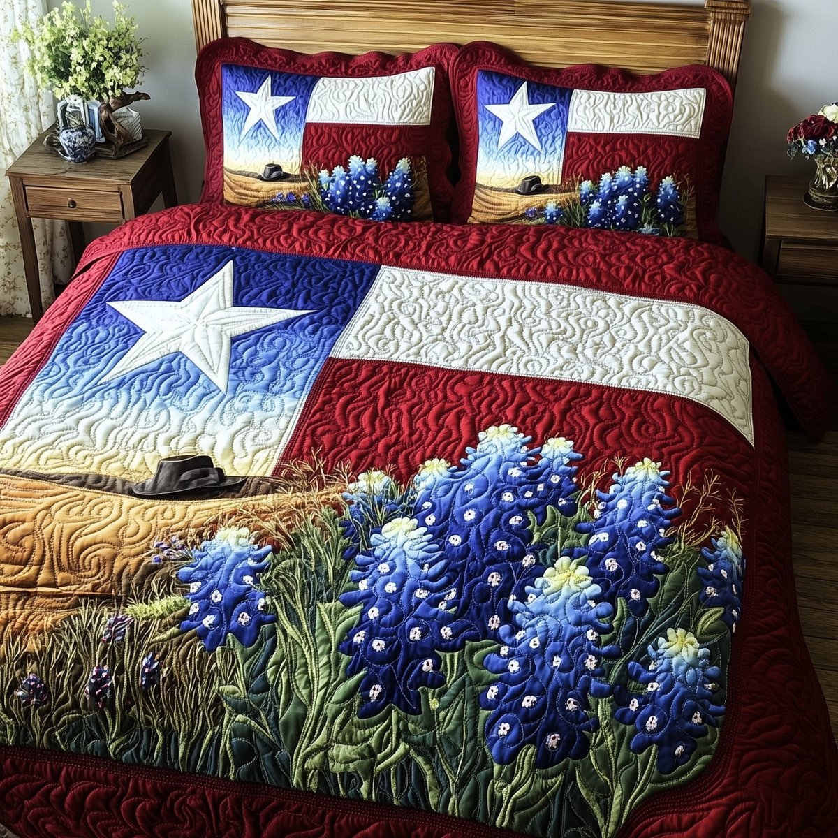 Texas Pride 3 Piece Quilted Bedding Set Gift For Western Lovers