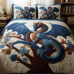 Dragon 3 Piece Quilted Bedding Set Gift For Fantasy Lovers
