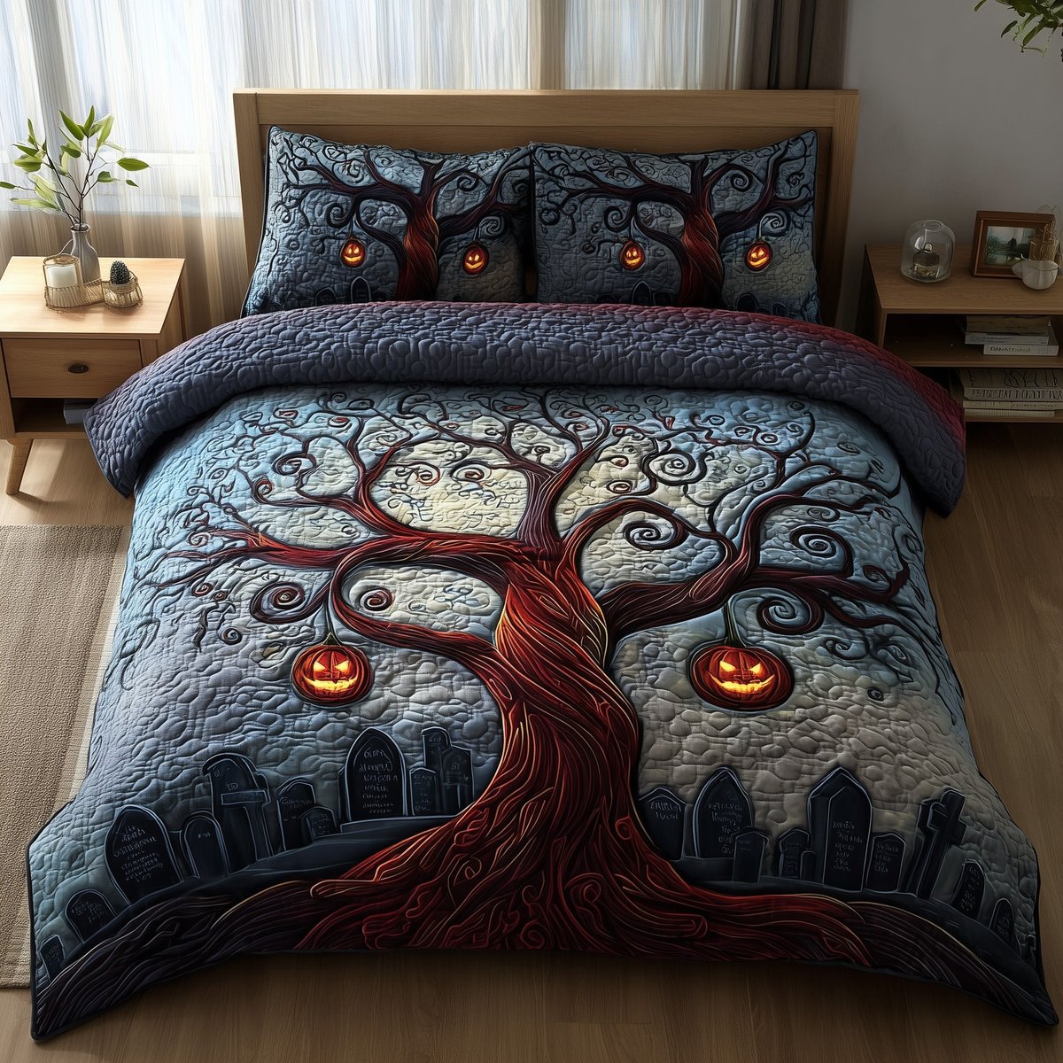 Midnight Manor 3 Piece Quilted Bedding Set Gift For Gothic Decor Lovers
