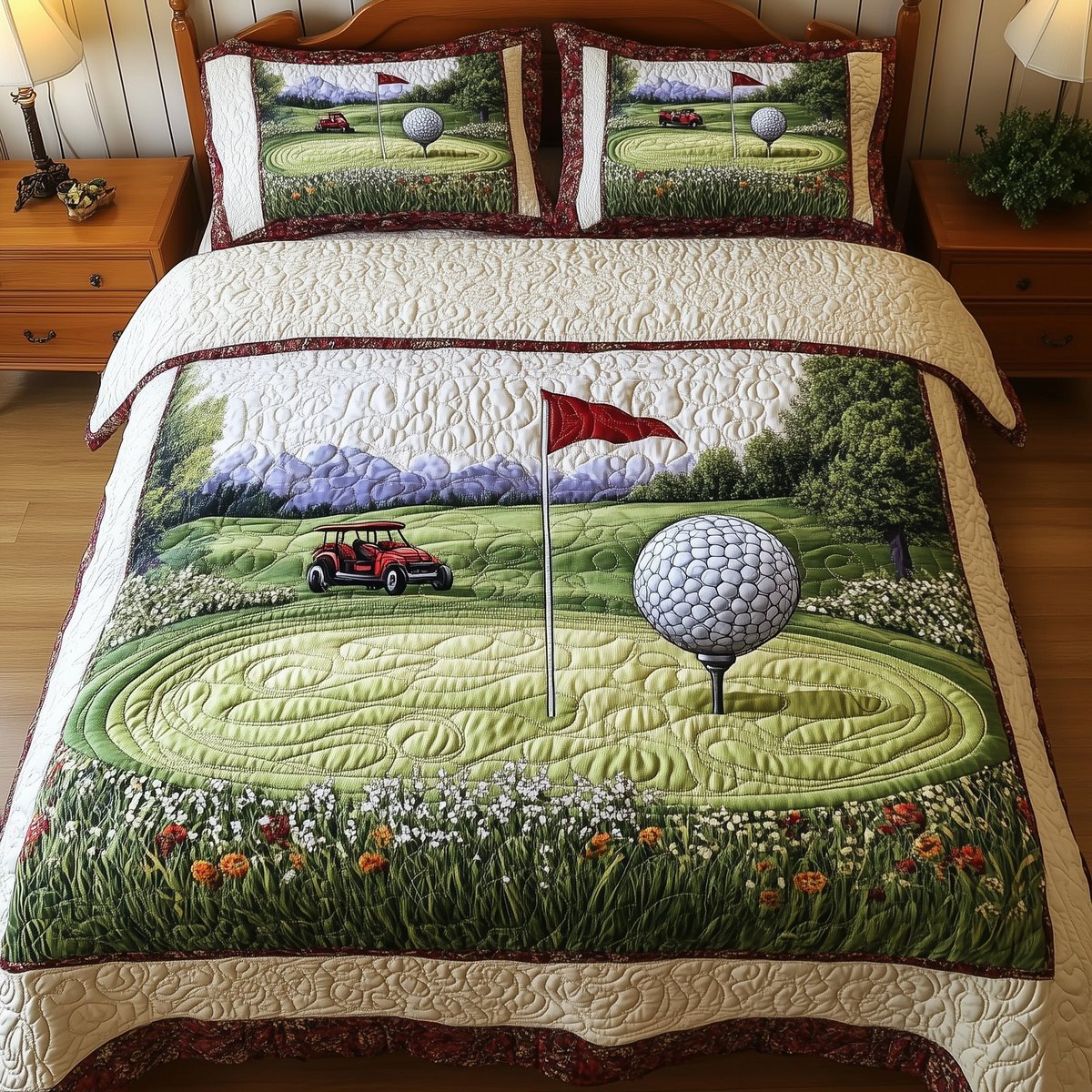 Fairway Dreams 3 Piece Quilted Bedding Set Gift For Sports Fans