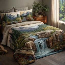 Rustic Waterfall 3 Piece Quilted Bedding Set Gift For Nature Lovers