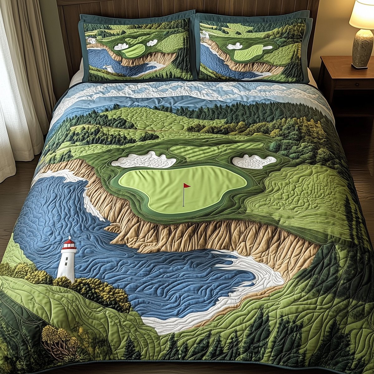 Seaside Fairway Dreams 3 Piece Quilted Bedding Set Gift For Sports Fans