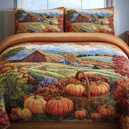 Fall Farmhouse 3 Piece Quilted Bedding Set Gift For Farmhouse Decor Lovers