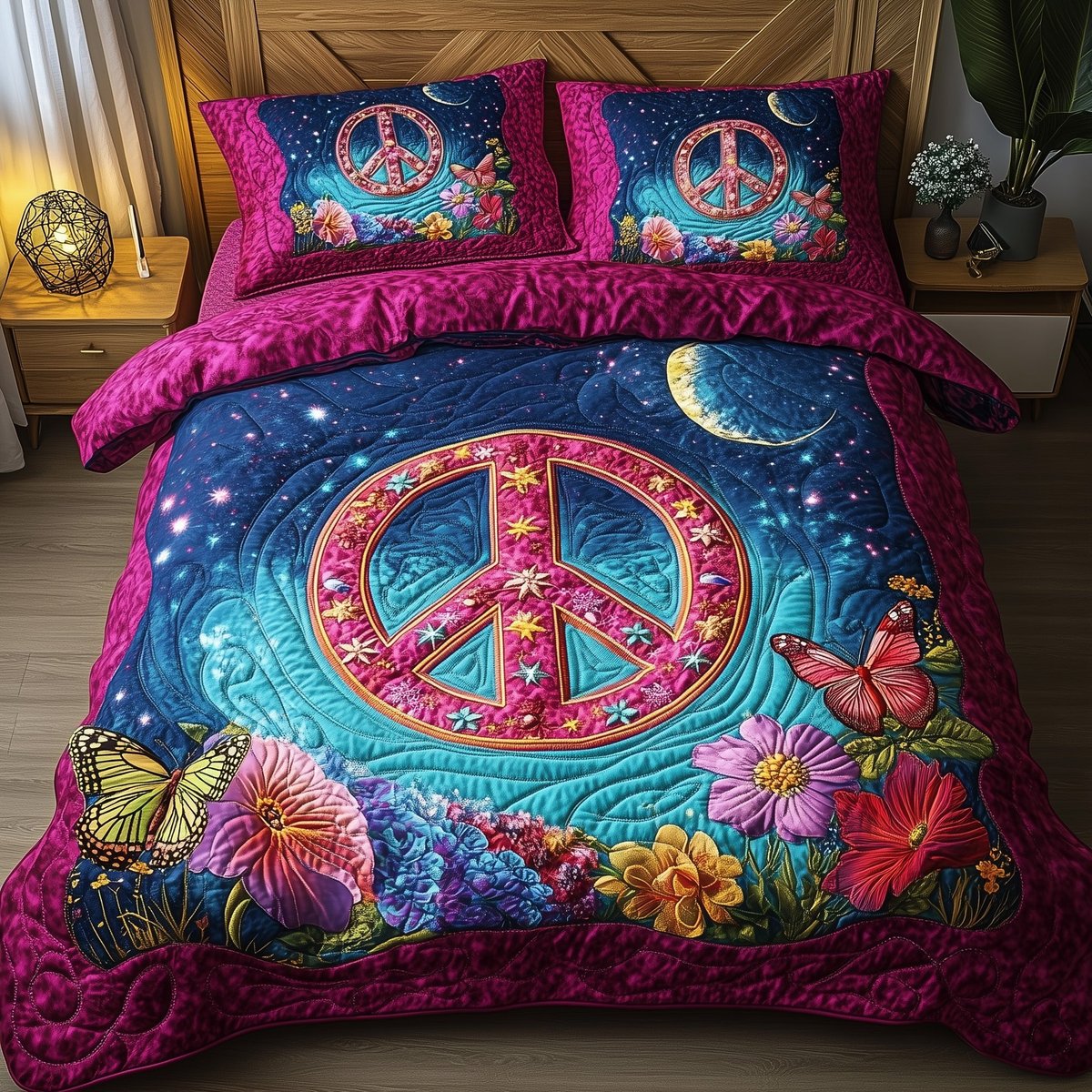 Peace Sign 3 Piece Quilted Bedding Set Gift For Home Decor Lovers