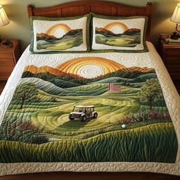 18th Hole Sunset 3 Piece Quilted Bedding Set Gift For Nature Lovers