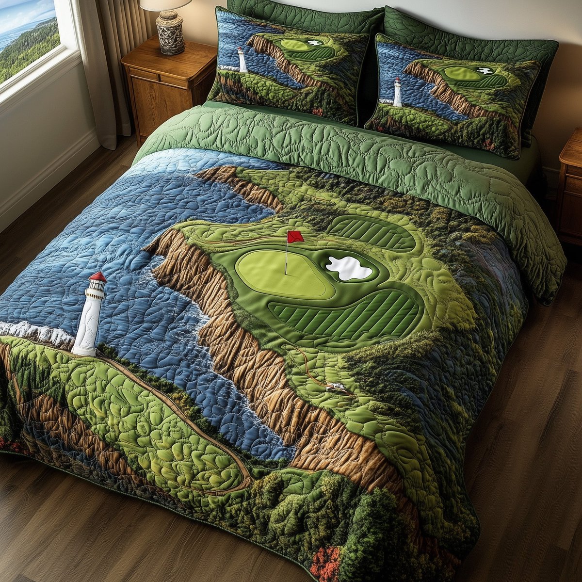 Seaside Fairway Dreams 3 Piece Quilted Bedding Set Gift For Sports Fans