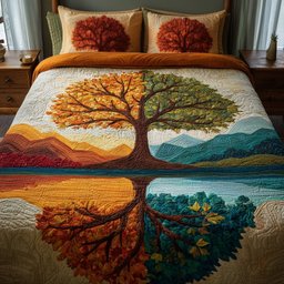 Four Seasons Tree 3 Piece Quilted Bedding Set Gift For Home Decor Lovers