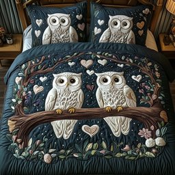 Owls 3 Piece Quilted Bedding Set Gift For Bird Lovers
