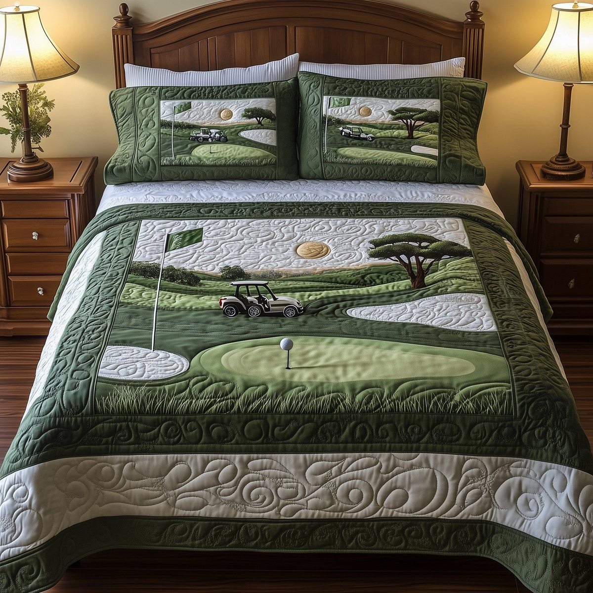18th Hole 3 Piece Quilted Bedding Set Gift For Sports Fans