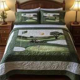 18th Hole 3 Piece Quilted Bedding Set Gift For Sports Fans