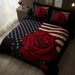 Rose and Glory 3 Piece Quilted Bedding Set Gift For Flower Lovers