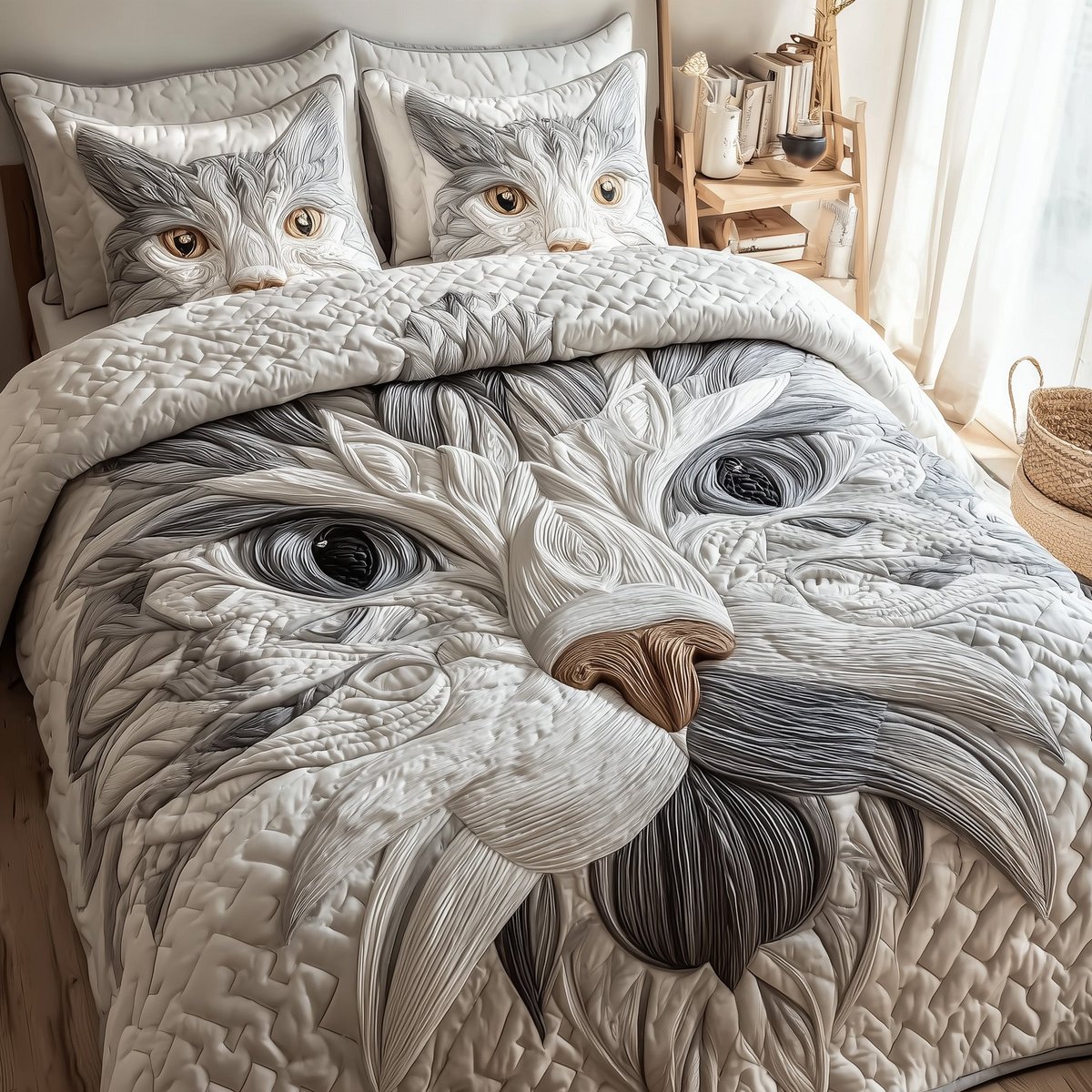 Catitude 3 Piece Quilted Bedding Set Gift For Cat Lovers