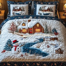 Snowy Farm 3 Piece Quilted Bedding Set Gift For Farmhouse Decor Lovers