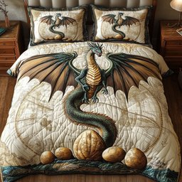 Majestic Dragon Legend 3 Piece Quilted Bedding Set Gift For Fantasy Lovers