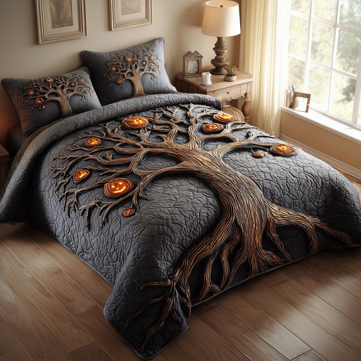 Midnight Manor 3 Piece Quilted Bedding Set Gift For Gothic Decor Lovers