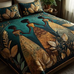 Golden Queens 3 Piece Quilted Bedding Set Gift For African American Heritage Lovers