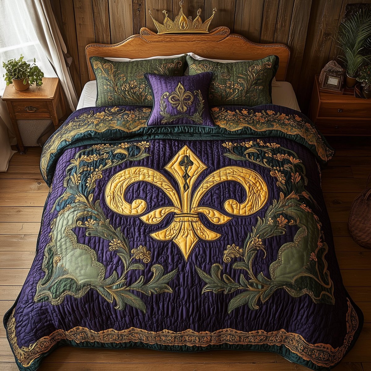 Fleur De Lis 3 Piece Quilted Bedding Set Gift For Home Decor Lovers