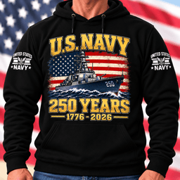 US Navy 250 Years Battleship American Flag T Shirt Hoodie Baseball Cap Gift For Men Hoodie Black