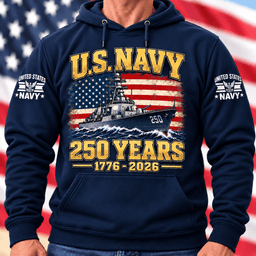 US Navy 250 Years Battleship American Flag T Shirt Hoodie Baseball Cap Gift For Men Hoodie Navy
