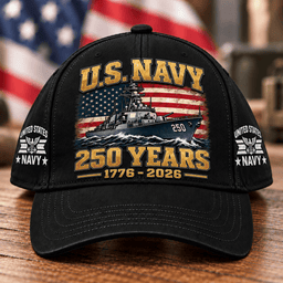 US Navy 250 Years Battleship American Flag T Shirt Hoodie Baseball Cap Gift For Men Baseball Cap Black