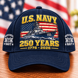 US Navy 250 Years Battleship American Flag T Shirt Hoodie Baseball Cap Gift For Men Baseball Cap Navy