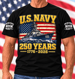 US Navy 250 Years Battleship American Flag T Shirt Hoodie Baseball Cap Gift For Men T-shirt Black
