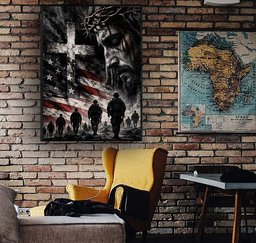 Jesus Christ American Flag Soldiers Canvas Wall Art, Christian Veteran Gift Canvas