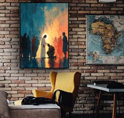 Jesus Comforting Kneeling Soldier Canvas Wall Art Decor, Christian Veteran Gift Canvas