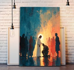 Jesus Comforting Kneeling Soldier Canvas Wall Art Decor, Christian Veteran Gift Canvas
