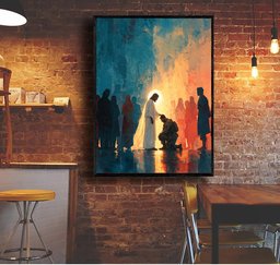 Jesus Comforting Kneeling Soldier Canvas Wall Art Decor, Christian Veteran Gift Canvas