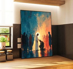 Jesus Comforting Kneeling Soldier Canvas Wall Art Decor, Christian Veteran Gift Canvas