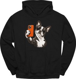 Boston Terrier Selfie Dog Hoodie Gift For Dog Lover