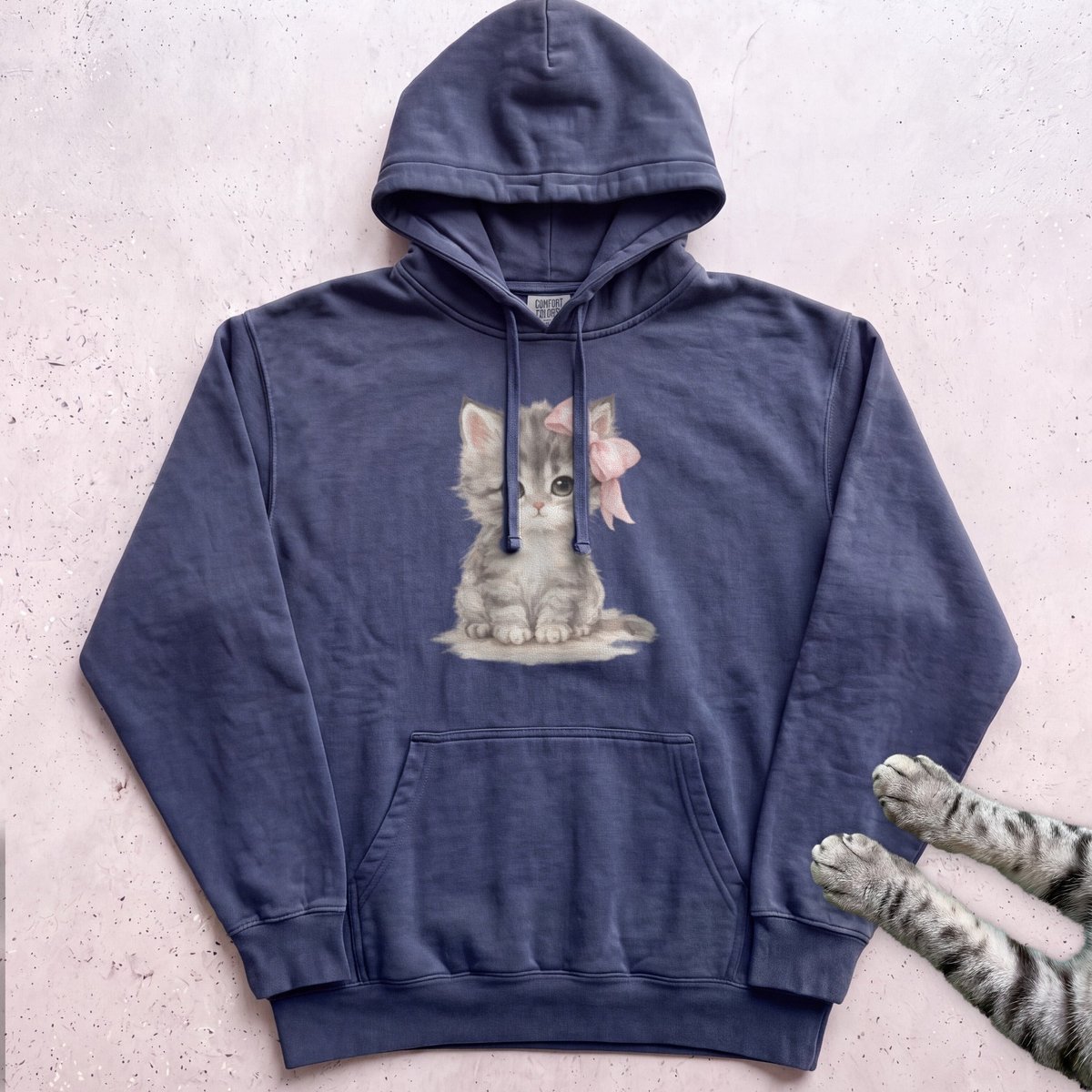 Cute Kitten With Pink Bow Hoodie Gift For Cat Lover