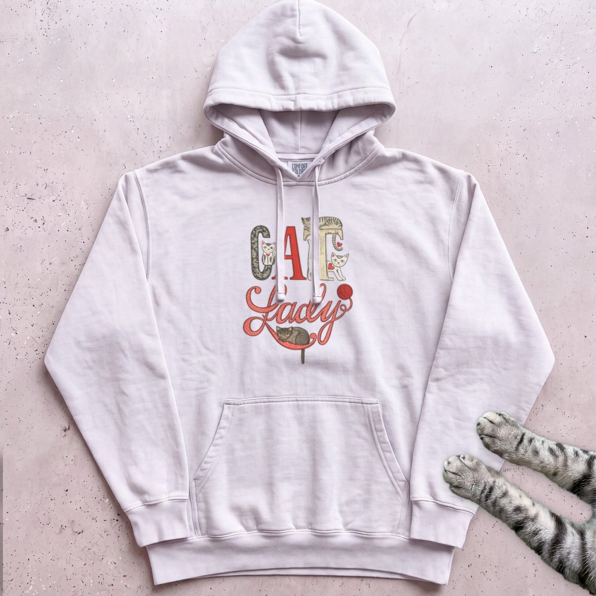 Cat Lady Hoodie Cute Retro Cat Illustration Hoodie Gift For Cat Lover