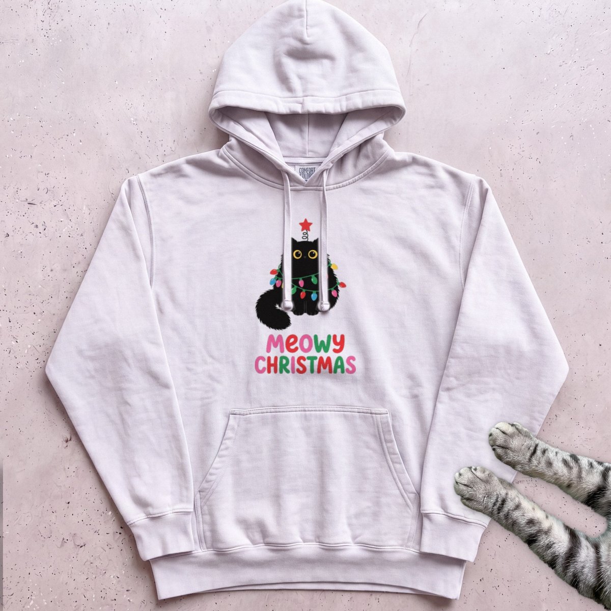 Meowy Christmas Lights Cat Hoodie Gift For Cat Lover