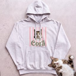 Personalized Cat Hoodie Cute Cat Portrait On Pink Stripe Hoodie Gift For Cat Lover