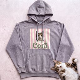 Personalized Cat Hoodie Cute Cat Portrait On Pink Stripe Hoodie Gift For Cat Lover
