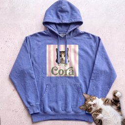 Personalized Cat Hoodie Cute Cat Portrait On Pink Stripe Hoodie Gift For Cat Lover