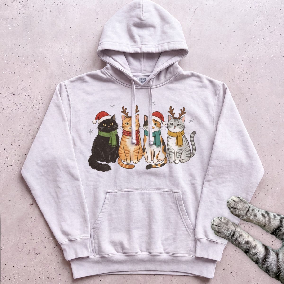 Four Festive Cats Hoodie Gift For Cat Lover