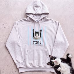 Personalized Cat Hoodie Custom Pet Portrait Name Cute Black And White Cat Design Gift For Cat Lover